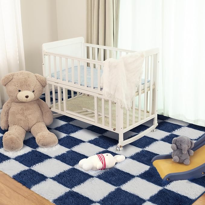 Super Soft Rug for Bedroom, 4x6 ft Blue and White Area Rug Classic Checkered - Image 6