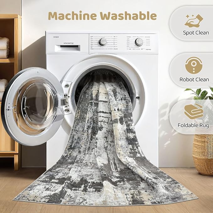 7x9 Area Rug Living Room: Washable Large Abstract Modern Soft Rug Stain - Image 2