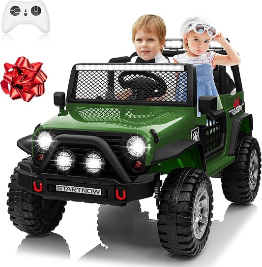 24V 4WD Ride on Truck Car w/800W Motors, Gift Flower, Remote Control, 2 Seaters, Light Bar, 3 Speeds, Pop Music, Power Four Wheels, 24 Volt Ride on Toy Car for Big Kids, Green