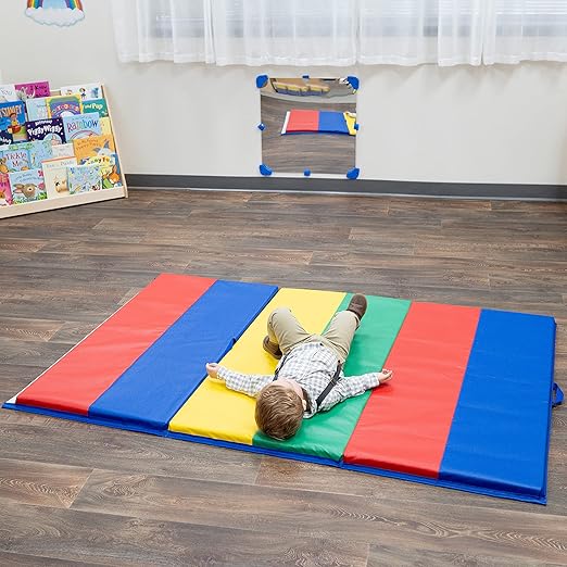 Children's Factory Rainbow Folding Gym Mat, 4' x 6', CF321-145, Toddler and Baby Preschool Activity Floor Mat, Kids Soft Play Equipment for Playroom