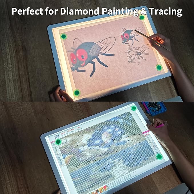 TOHETO Rechargeable A3 Light Board with Stand, Super Bright Magnetic Light Pad with Side Buttons, Wireless Light Box for Tracing and Drawing, Cordless LED Light Table for Diamond Painting, Sketching