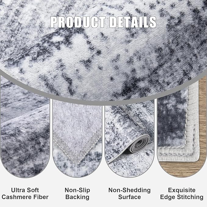 6x6 Area Rug Living Room Rug: Washable Modern Abstract Soft Thin Rug Indoor - Image 6