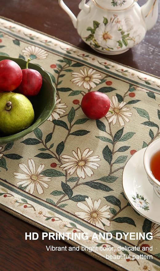 Designer Vintage Linen Table Runner, Floral Pattern, Dining Table, Thanksgiving - Image 4