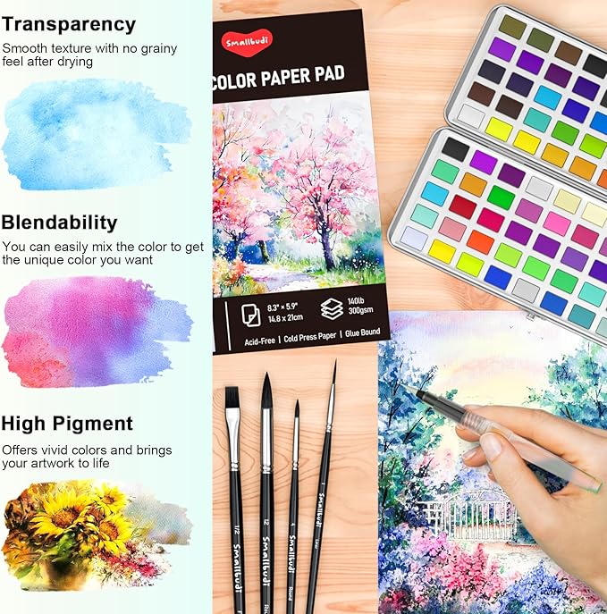 Watercolor Paint Set 100 Colors Including Metallic, Watercolor Kit with Case, Watercolor Paper, Paint Brushes, Palette and Accessories, Water Color Art Supplies Gift for Adults Kids Artists