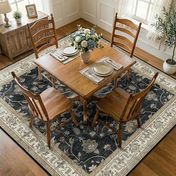 RELEANY Area Rugs Square 8ft Washable Non-Slip, Floral Vintage Distress - Image 2