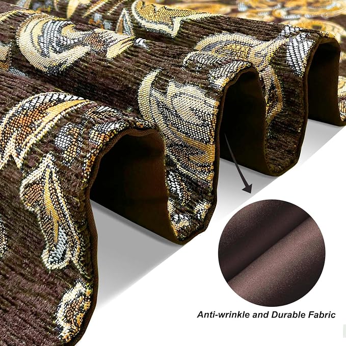 Glittering Colorful Jacquard Table Runner 72 inches Long Dark Brown | Chenille - Image 6