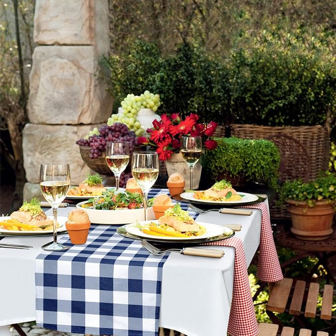 Buffalo Plaid Table Runner Navy Blue and White 14W x 72L, 1 Piece | Waterproof - Image 3