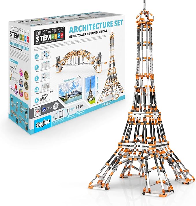 Engino- Stem Toys, Architecture Set: Eiffel Tower, Sydney Bridge- Building Toys, Engineering Kit for Kids 9+, STEM Project, Gifts for Boys & Girls (11 Model Options)