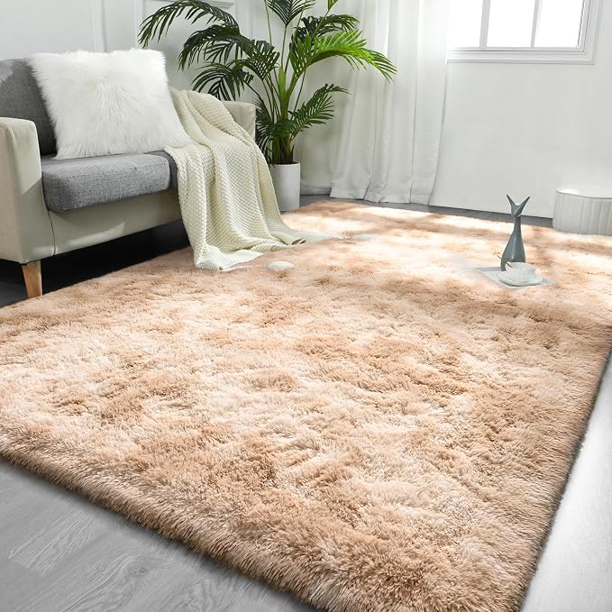 FlyDOIT Large Area Rugs for Living Room, 4x6 Feet Tie-Dyed Beige Shaggy Rug by FlyDOIT