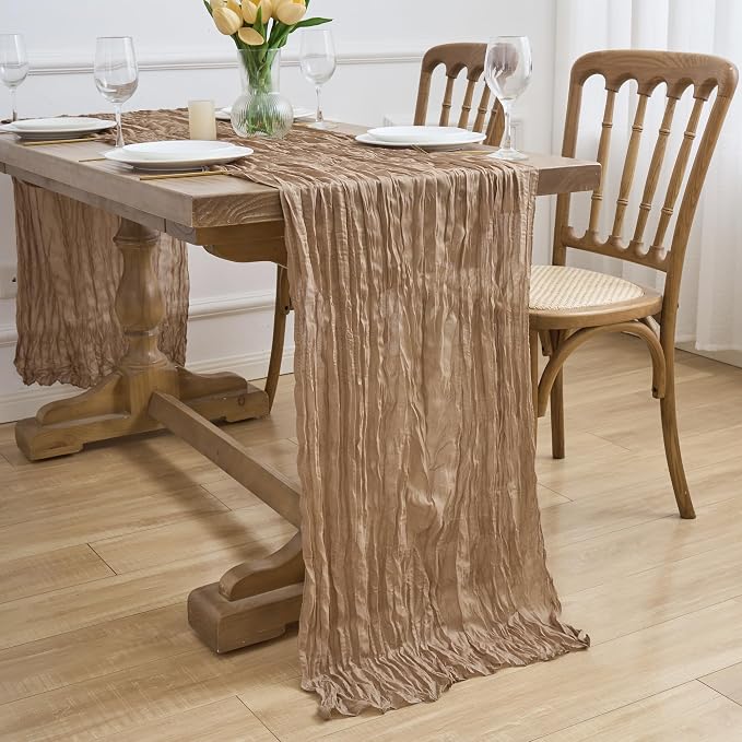 Asee'm 12pcs Nude Brown Cheesecloth Table Runner Summer Boho Rustic 10FT | Fall - Image 7