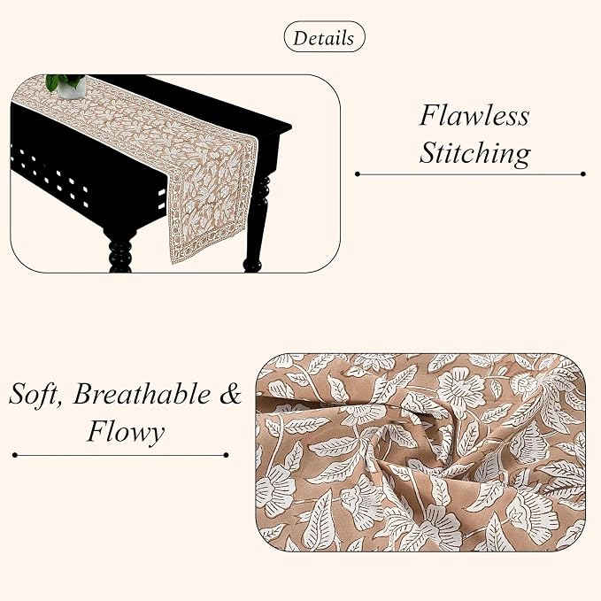 Oak Brown Hand Block Print 100% Cotton Reusable Table Runner 16" X 90" Inches - Image 2
