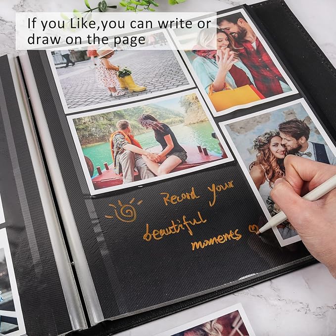 RECUTMS Self Adhesive Photo Album, 60 Pages DIY Scrapbook Photo Album with Sticky Pages Holds 3x5 4x6 5x7 6x8 8x10 Photos Black Inner Page for Wedding Anniversary Graduation Family Travel