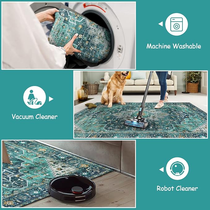 Moynesa Ultra-Thin Washable Teal Non Slip Bathroom Rug - Image 4