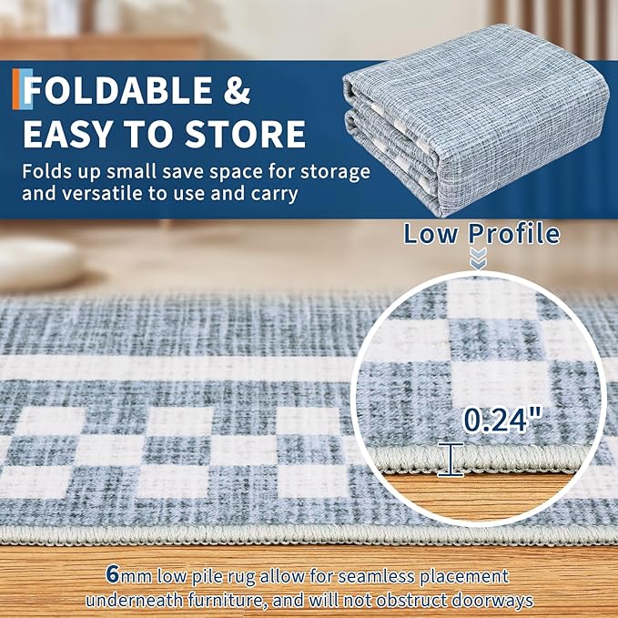 Small Area Rug 2x3 Modern Checkered Entry Rug Solid Color Scalloped Kitchen - Image 4
