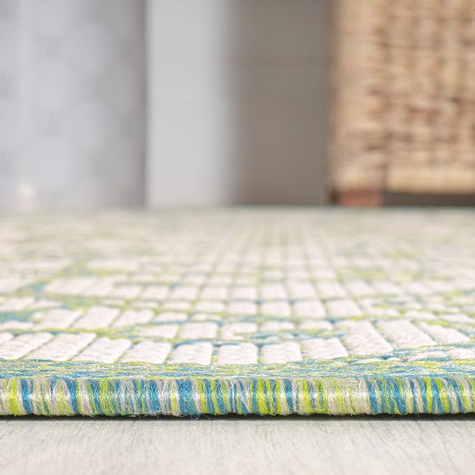 JONATHAN Y Vintage Filigree Indoor Outdoor Runner Rug 2X8 Cream/Green, Madrid - Image 4