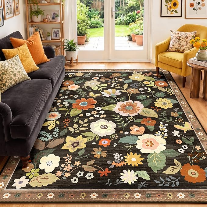 RELEANY Floral 6x9 Area Rugs Washable Print Boho Cute Carpet Non Slip Flower - Image 9