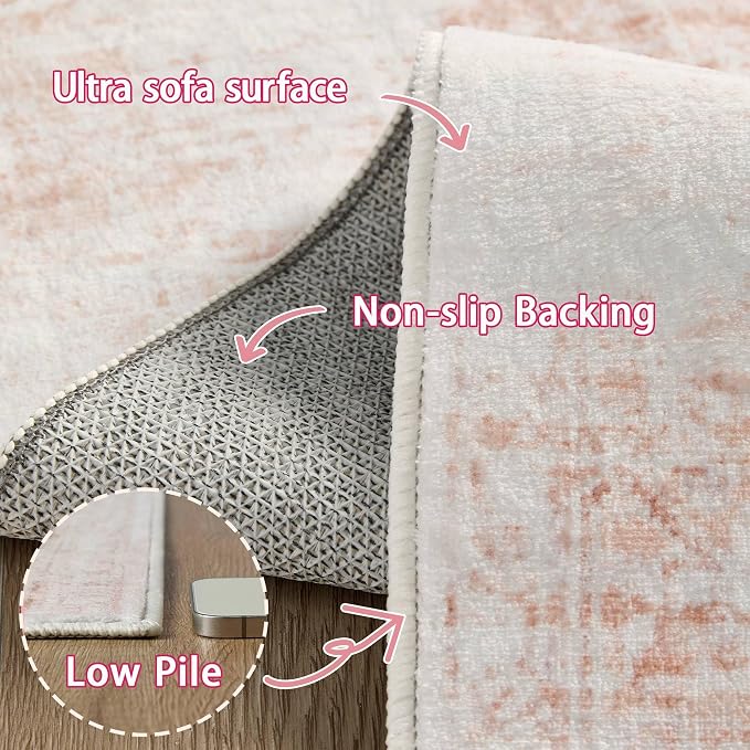 Latte&Fog Washable Pink Hallway 2x6 Runner Rug, Non Slip Floral Runner Rugs - Image 7