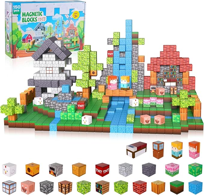 150PCS Magnetic Building Blocks, 1 Inch Magnetic Cubes for Kids Ages 3-8, STEM Montessori Toys, Creative Construction & Stacking Toys, Educational Magnetic Blocks for Boys & Girls