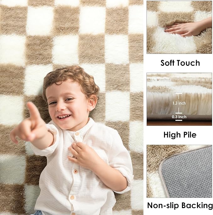 KICMOR Area Rugs for Bedroom Living Room, 4x6 Fluffy Soft Beige and Cream White - Image 2