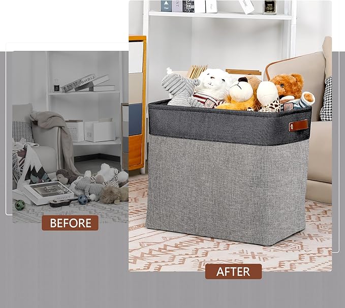 DULLEMELO Extra Large Storage Baskets, Fabric Storage Bins for Organizing Shelves Nursery Toys Books, Closet Baskets and Bins with Handles, Black&Grey, 2-Pack