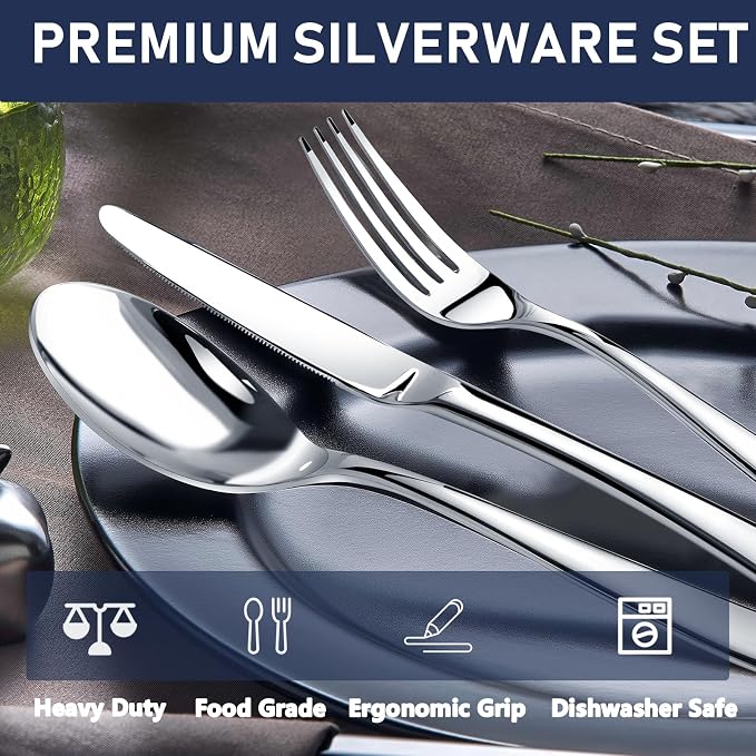 Heavy Duty Silverware Set for 12, Stainless Steel Flatware Cutlery Set | Heavy - Image 2
