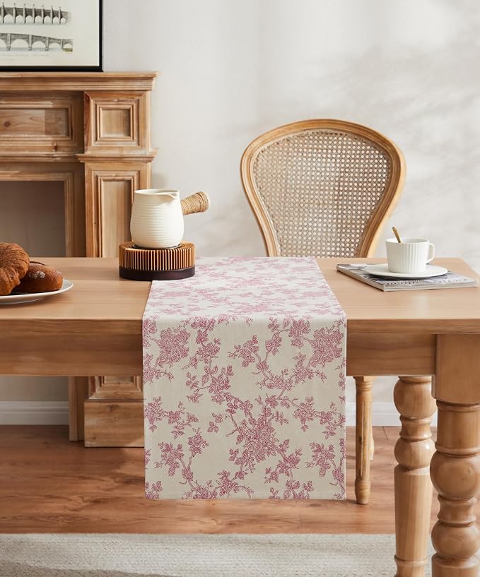 French Pastoral Farmhouse Table Runners, 13x60 Inch Rose Pink | 100% Organic - Image 2