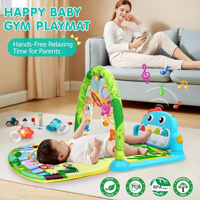 UMIKU Baby Play Mat Baby Toys Tummy Time Mat Activity Center for Newborn Infant Piano Tummy Time Music & Light Infant Boy Girl Gifts for Babies Toys 0-3 3-6 6-12 Months, Dinosaur Style