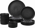 Sango 12 Pieces Stoneware Fluted Dinnerware Set, Modern Black Dishes by Sango