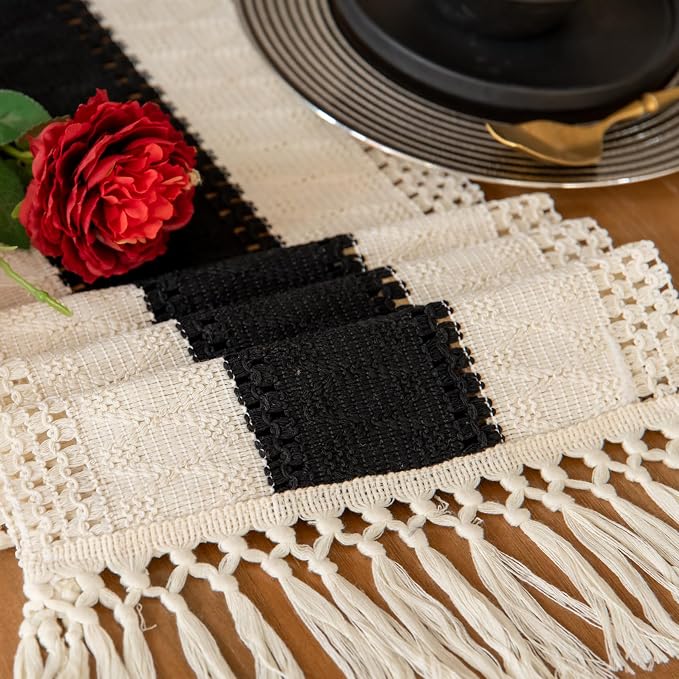 EMMTEEY Boho Table Runner with Tassels 94 Inches Long, Scratch & Heat Resistant - Image 6