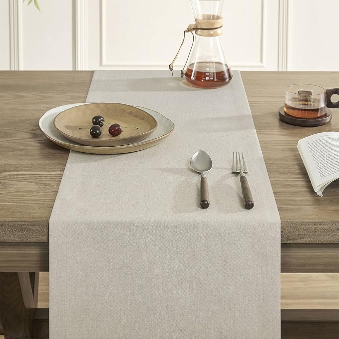 Basic Linen Style Table Runner, 14x36 Inch Raw Linen | Mitered Corner Design - Image 5