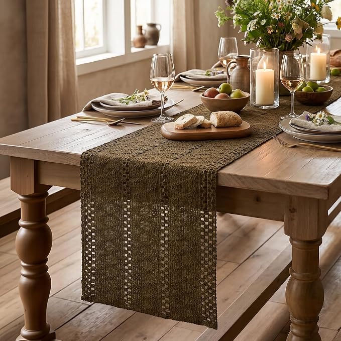Artoid Mode Coffee Woven Farmhouse Hollow Table Runner 12x108 Inch | Holiday - Image 6