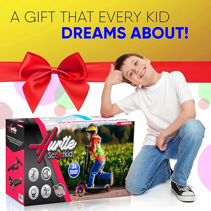 Hurtle 3-Wheeled Scooter for Kids - Wheel LED Lights, Adjustable Lean-to-Steer Handlebar, and Foldable Seat - Sit or Stand Ride with Brake for Boys and Girls Ages 1-14 Years Old