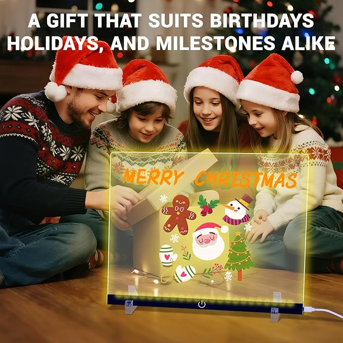 Doodle Glow, LED Note Board with Colors, 14.1"x10.9" Wooshneesham Acrylic Dry Erase Board, 16M-Color LED Light-Up Memo w/Music Sync, APP & Remote, Stand & 7 Markers, Battery Case, Neon Glow (Black)