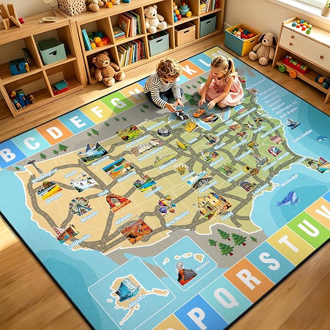 Car Rug Play Mat 4x6 ft, Race Track Map Road Rug - Image 8