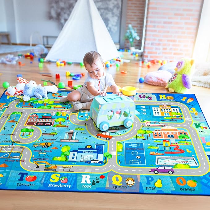 Chicrug 5x7 Car Road Area Rug for Kids Playroom Bedroom, Non Slip Low Pile - Image 3