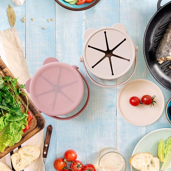 Silicone Snack Cups for Toddlers, Toddler Snack Containers, Baby Treat Catcher with DustProof Lid 2 Pack Dishwasher Safe and BPA Free 9 Oz