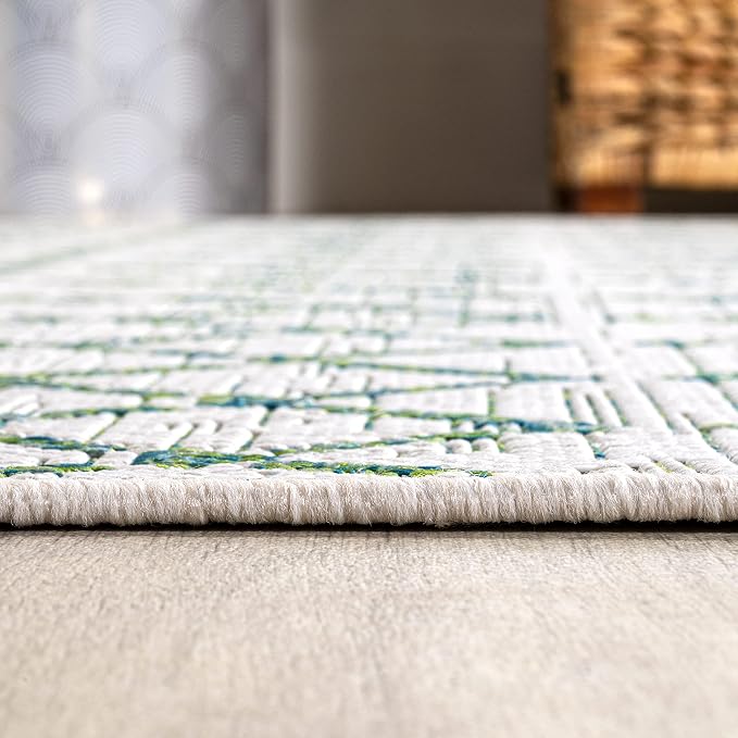 JONATHAN Y Moroccan Geometric Indoor Outdoor Runner Rug 2X10 Green/Ivory - Image 6