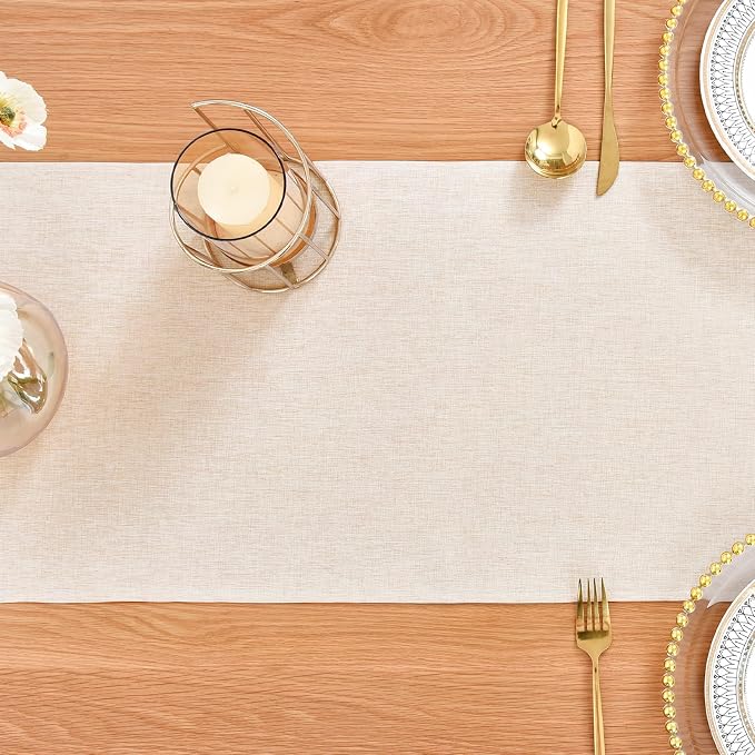 Faux Linen Table Runner Water Resistant 13 x 48 in, Neutral | Farmhouse Rustic - Image 7