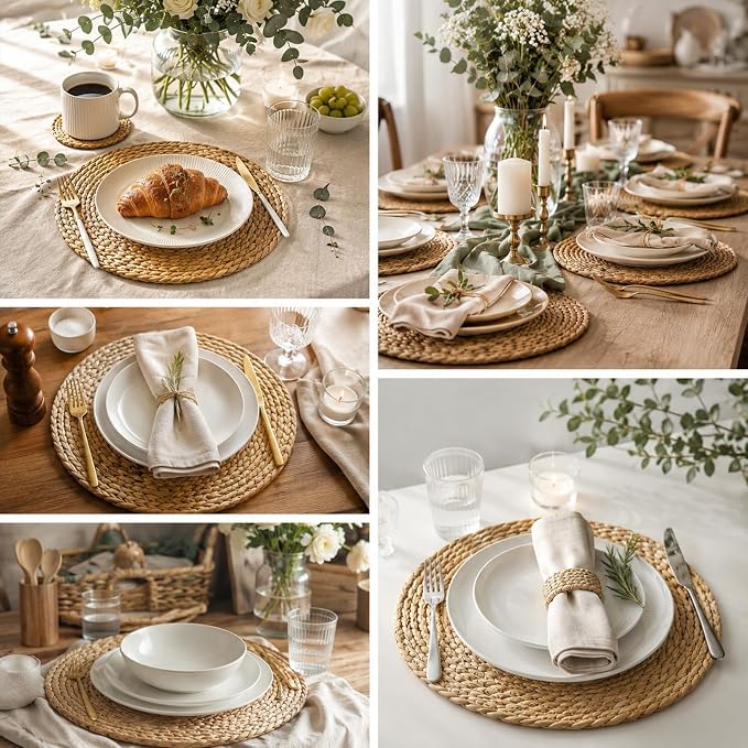 Set of 12 Round Woven Placemats, 13 Inch Rattan Chargers - Image 6