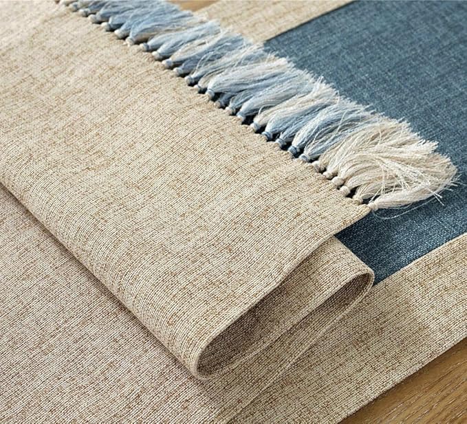 Farmhouse Blue Faux Linen Heavy Dining Table Runner 15 x 71 Inch | Boho Rustic - Image 5
