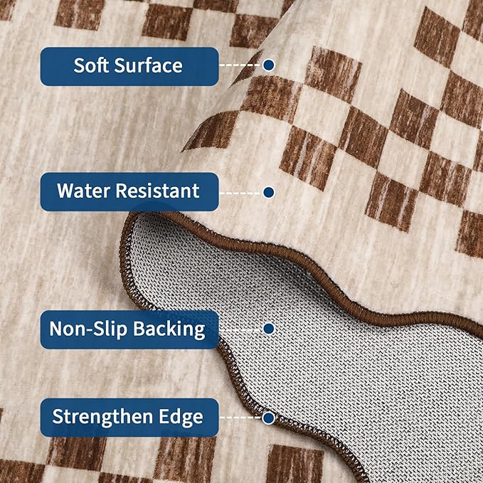 6ft Washable Round Rug for Entryway Modern Checkered Bedroom Circle Rug Non - Image 5