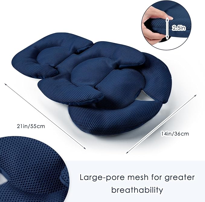 Infant Car Seat Insert for Newborn Girls Boys, Summer Mesh Baby Carseat Head Support with Strap Pads, Soft Reversible Baby Car Seat Insert Cushion Pad for Car Seat, Stroller, Bouncer, Swing, Blue