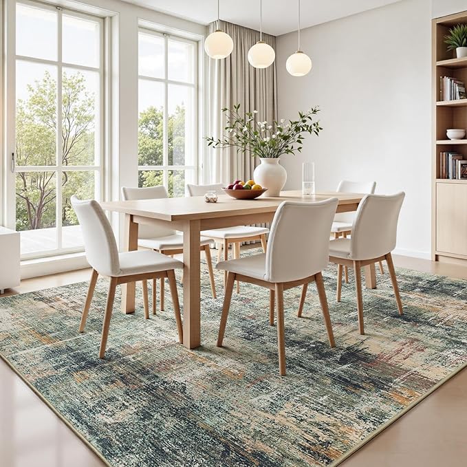 Lofus 8x10 Area Rug for Living Room, Coffee Green Abstract Large Rugs - Image 3