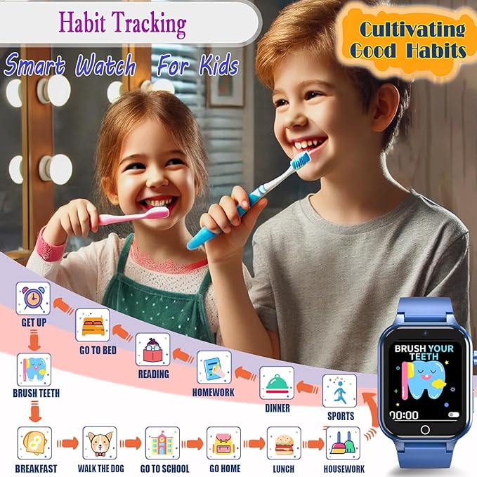 Goodatech Smart Watch for Kids 4-12 Years Boys Girls, 26 Puzzle Games,Camera,Video Music Player,Pedometer,Flashlight,Alarm Clock, Learning Education Toys Gifts (Blue)