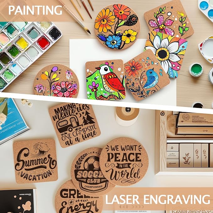 60 PCS Cork Coasters for Laser Engraving, Thick Absorbent Blank Coasters | 4 - Image 5