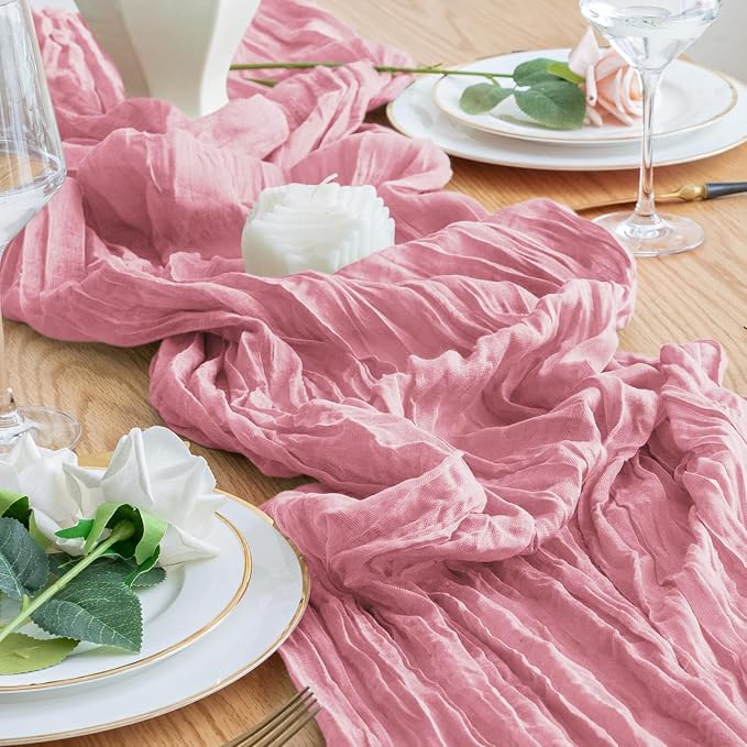 Cheesecloth Table Runner 10FT 3Pcs Pink Boho Gauze Rustic Sheer Runners | - Image 5