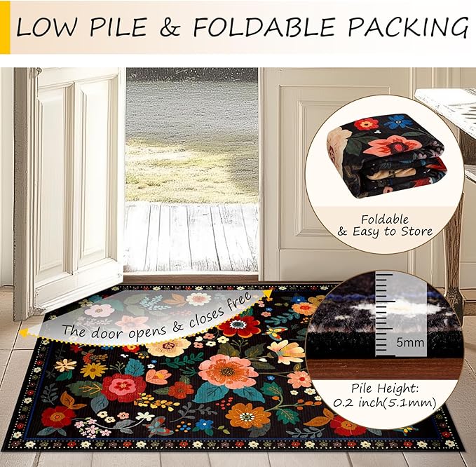 RELEANY Floral 2x10 Area Rugs Washable Print Boho Cute Carpet Non Slip Flower - Image 4
