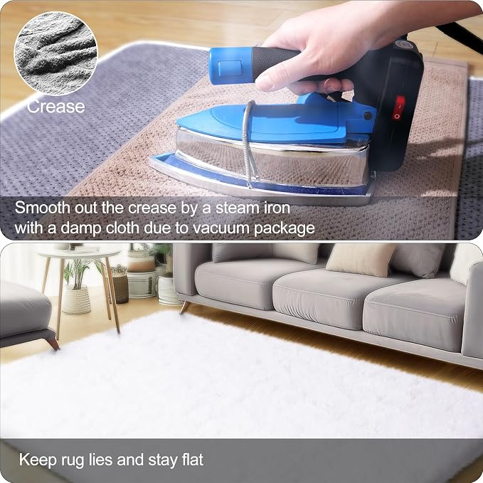 qulint 8x10 Area Rugs for Living Room, Soft Fluffy White Rug for Bedroom Shag - Image 5