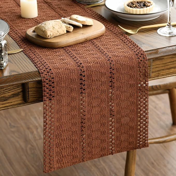 Artoid Mode Caramel Woven Farmhouse Hollow Table Runner 12x60 Inch | Holiday - Image 2