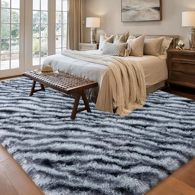qulint Zebra Rug for Living Room, 6x9 Area Rug for Bedroom Soft Shaggy Modern - Image 2